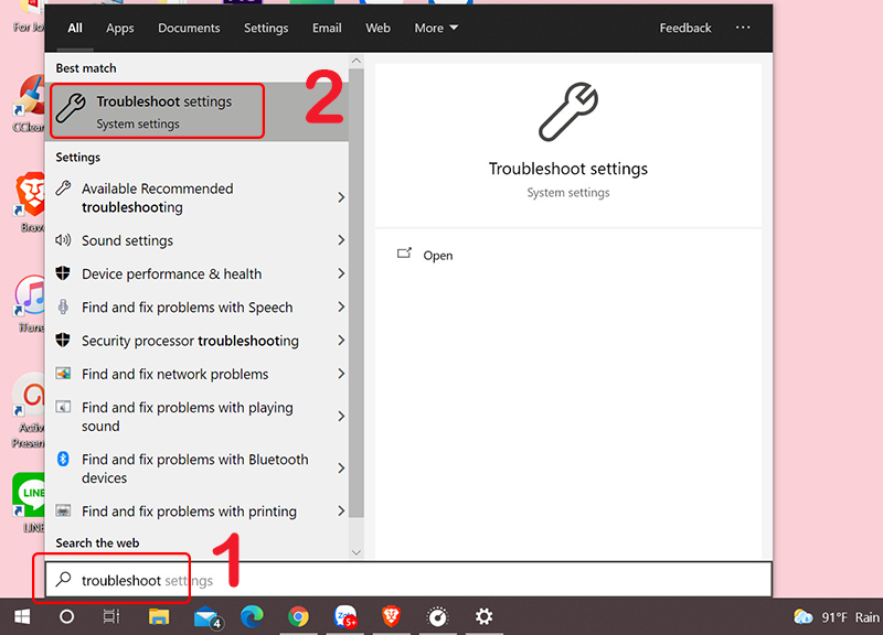 Tìm và mở Troubleshoot Settings